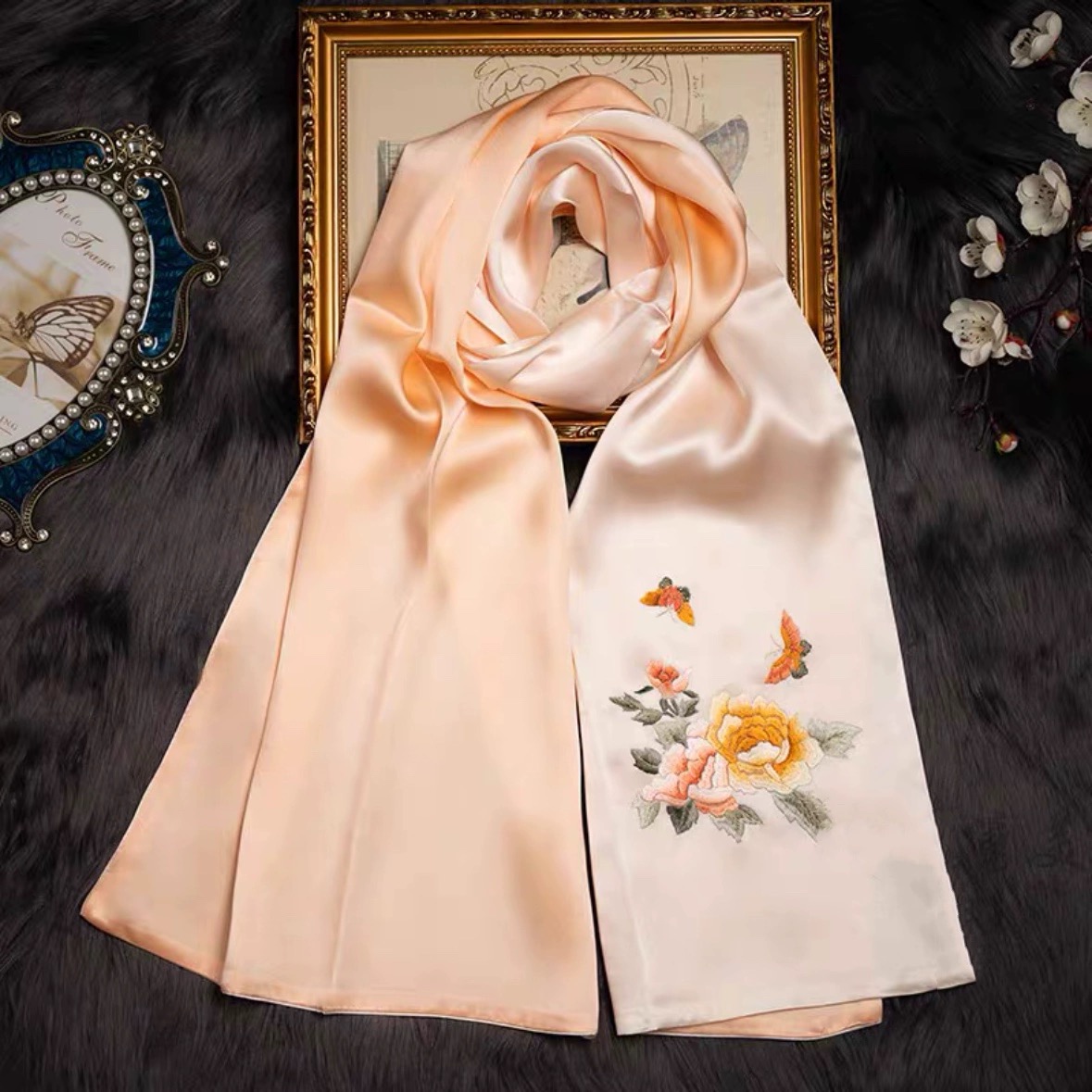Silk scarf 1# (hand-embroidery)