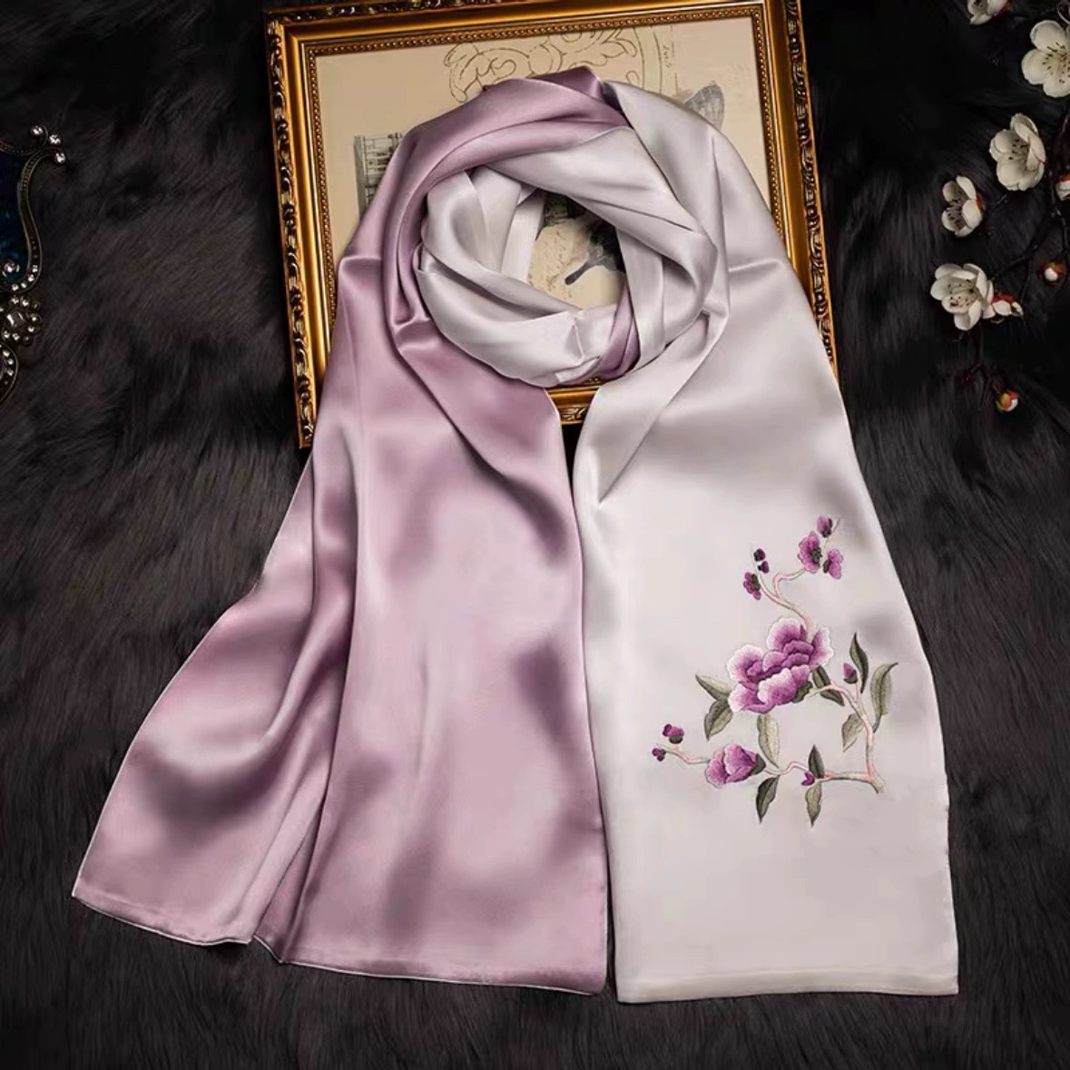 Silk scarf 3# (hand-embroidery)