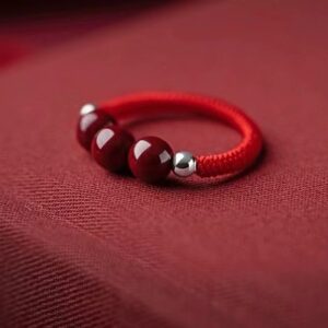 Cinnabar red rope silver ring