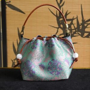 Song Brocade Drawstring Handbag-Longevity & Peony Pattern