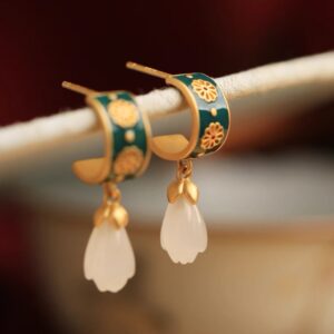 Hetian Jade Enamel Earrings - Tulip