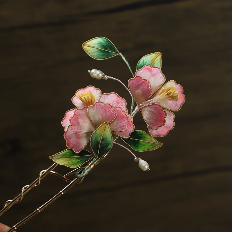 Velvet Blossom Hairpin - Pink