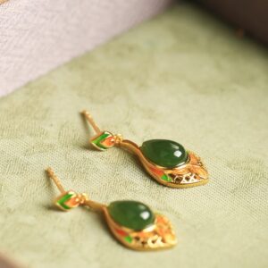 Hetian Jade Enamel Earrings - Teardrop