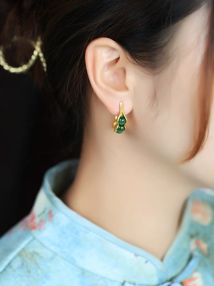 Hetian Jade Earrings - Lucky Bean - Image 2